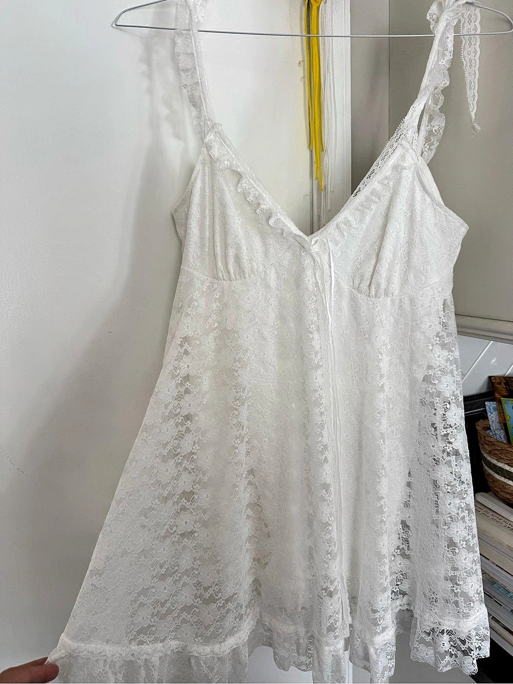 Urban Outfitters UO Primrose Lace Babydoll Romper White Large
